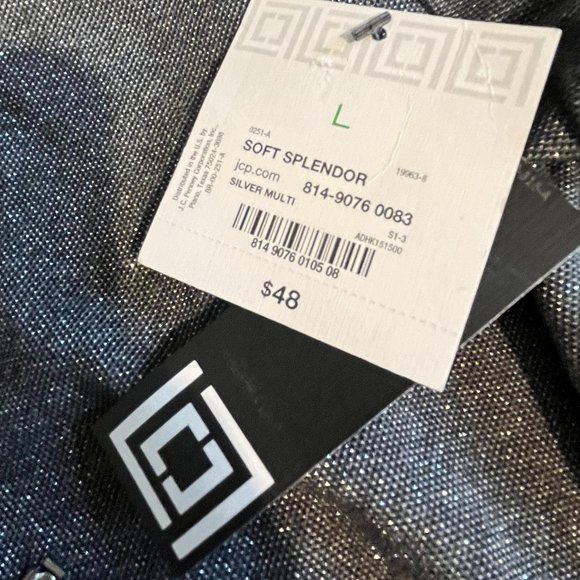 LIZ CLAIBORNE 2 PIECE METALLIC SILVER WITH RHINESTONE EMBLISHEMENTS SIZE L NWT - Picture 6 of 9